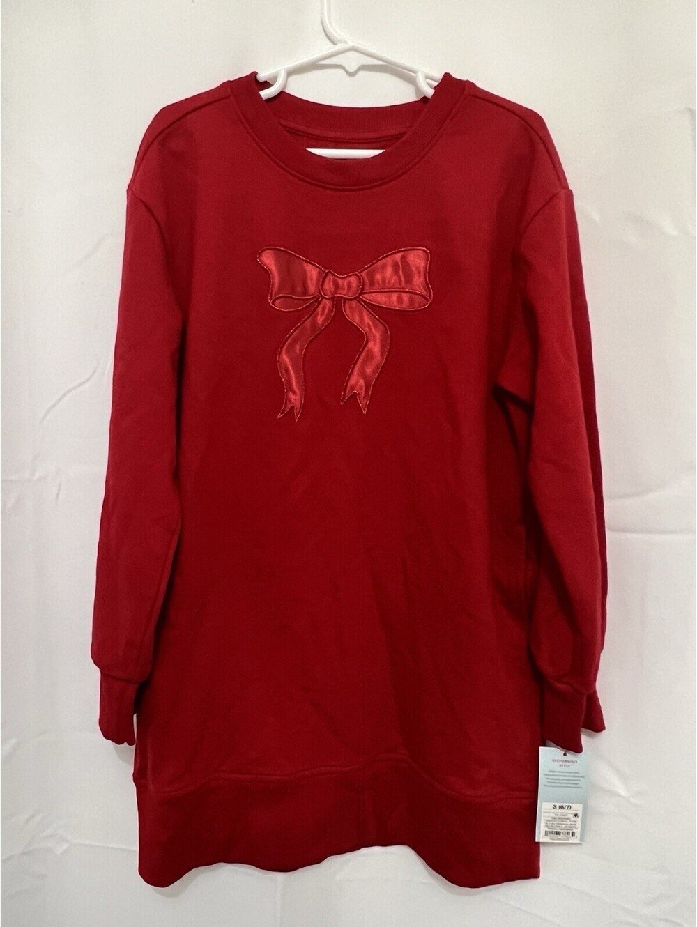Cat & Jack Girls Red Bow Sweatshirt Dress Size S 6/7 NWT